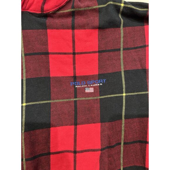 Vintage 90s Polo Sport Ralph Lauren Plaid Pattern Hoodie Rare RL Flag Spellout - Picture 2 of 6